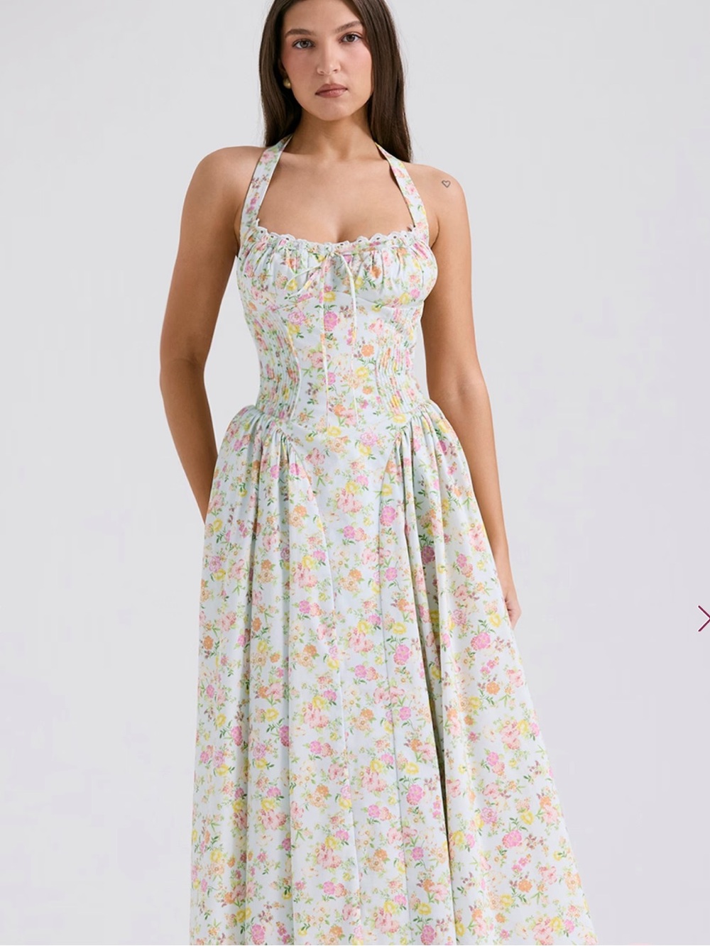 Pale Blue Meadow Print Cotton Halter Sundress -
Sale